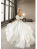 Sexy Ivory Organza Slit Wedding Dress With Detachable Sleeves